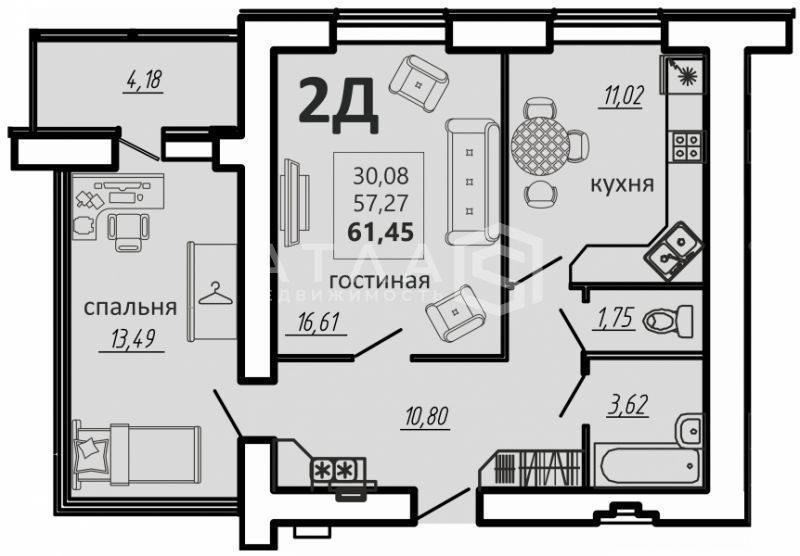 Продажа 2-комнатной квартиры, Засечное, улица Шоссейная,  7