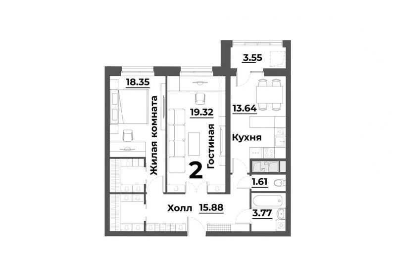 Продажа 2-комнатной новостройки, Пенза, улица Лозицкой,  1А